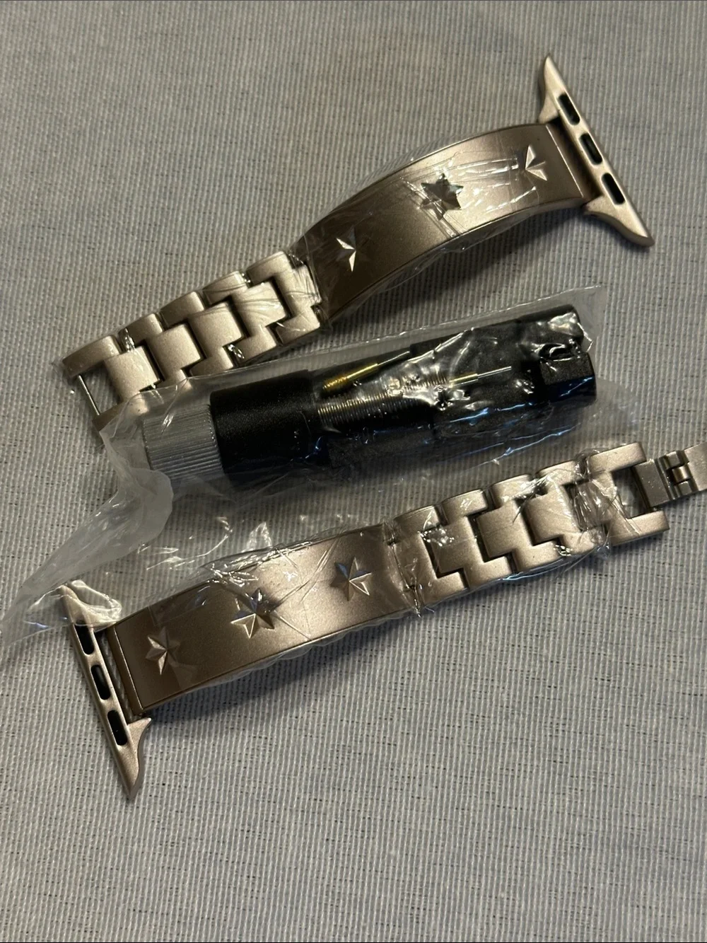 Women's Silver Star-Engraved Stainless Steel Watch Bracelet Set